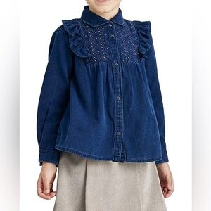 Mayoral Chambray Denim Ruffle Collared Top